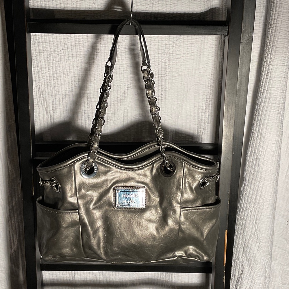 Nicole Metallic Shoulder Bag with Chain Accents